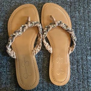 Braided nude/chain/rhinestone Sandals